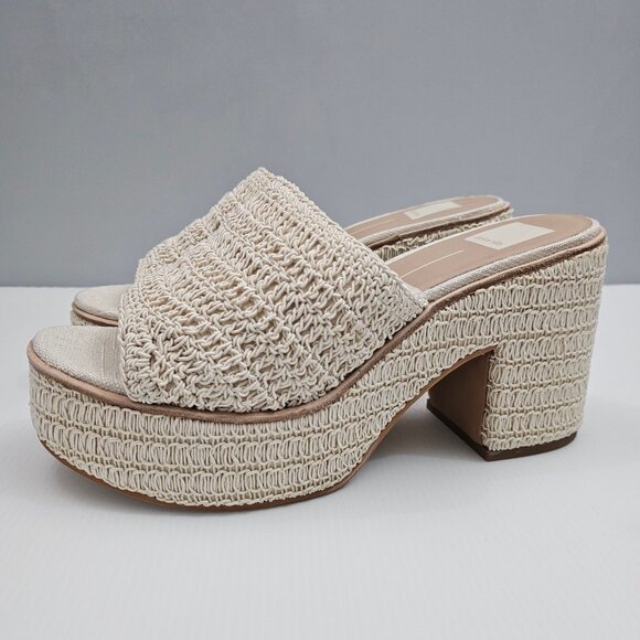 NEW Dolce Vita Ladin Wedge Womens 10 Ivory Cream Woven Platform Sandal Heels - Picture 1 of 12